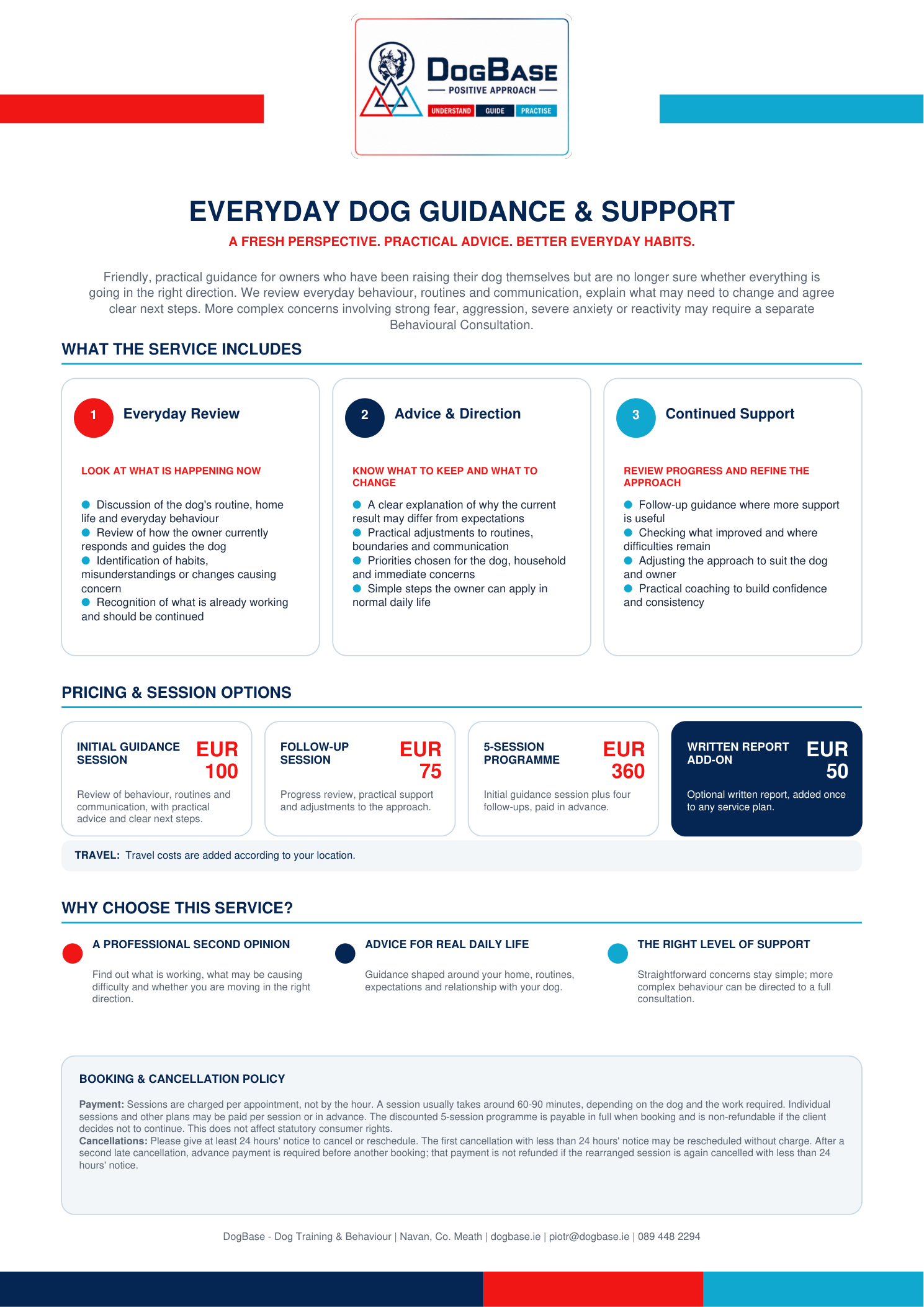 DogBase Everyday Dog Guidance and Support - everyday behaviour advice, pricing and session options