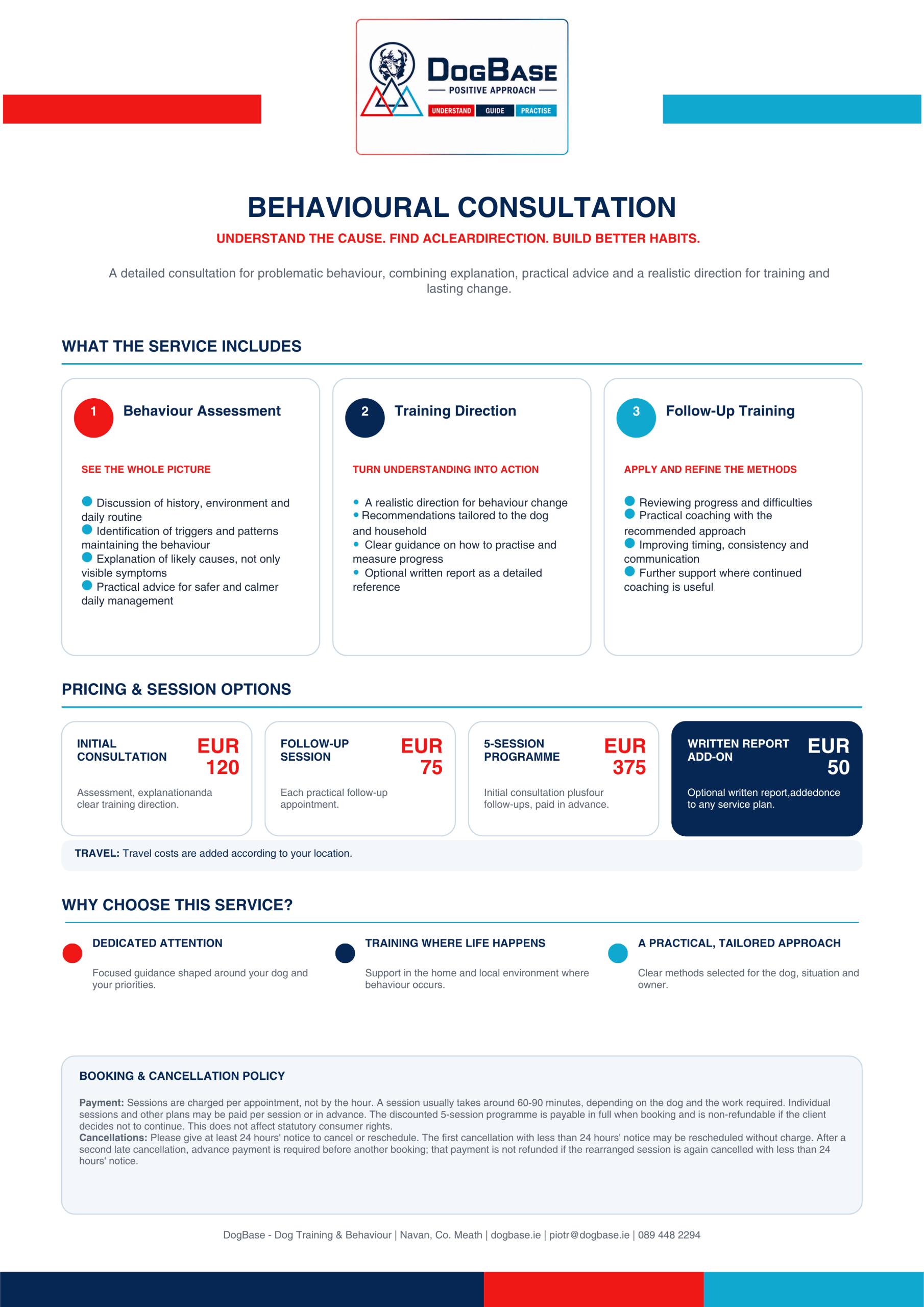DogBase Behavioural Consultation - assessment, consultation structure, pricing and booking policy